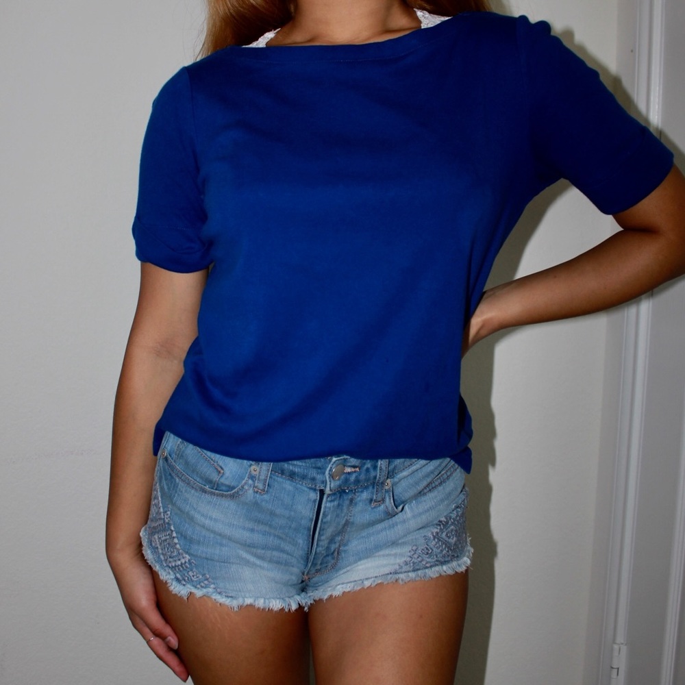 preppy boat neck royal blue shirt